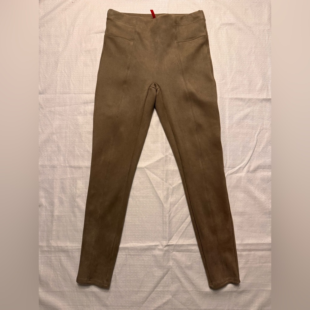 SPANX Faux Suede Core Control Tan Pull On Stretch Pants Size M